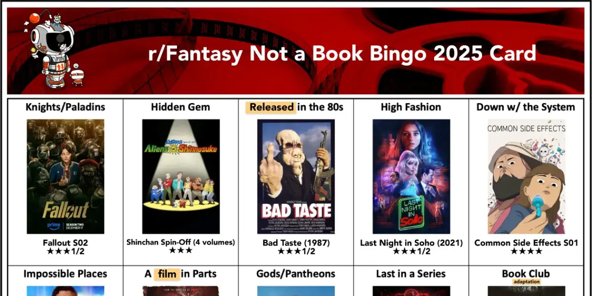 Not a Book Bingo 2025 Card | r/Fantasy Bingo 2025 | Ronit J